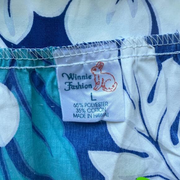 VTG Winnie Fashion Hawaiian Blue Tropical Floral Ruffle Hem Tulip Sleeve Dress L - Picture 5 of 11